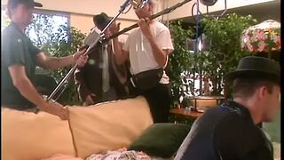 Busty babydoll golden-haired sucks dude's weenie then bends over for doggy-style screw