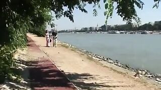 Excited Man and Horny Brunette Have Hardcore Screw Session Outdoors