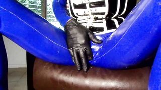 masturbation in my blue latex catsuit with condom
