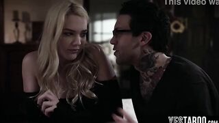 Small golden-haired teen silences her peeping pervert neighbor with rough sex