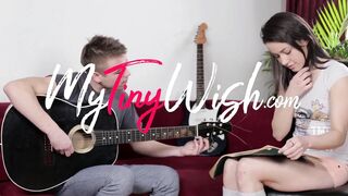 Dark-haired teen in hawt socks wishes to learn how to play guitar, ends up enjoying anal