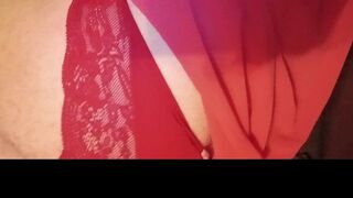 Red costume feeling cute