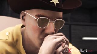 Rough Sex in the basement. A sheriff in a mask bangs hard a super cuffed girl. Cum on body