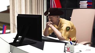 Sheriff. Episode 3. Fuck machine and hot busty brunette in cuffs in the basemant
