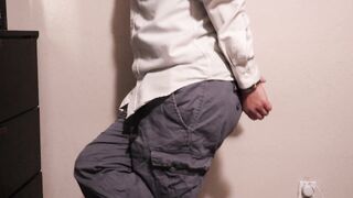 Despairing and manacled guy wets his pants