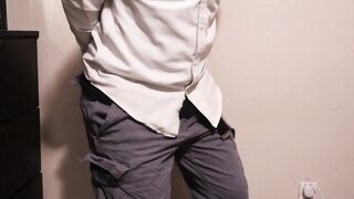 Despairing and manacled guy wets his pants