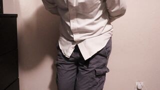 Despairing and manacled guy wets his pants