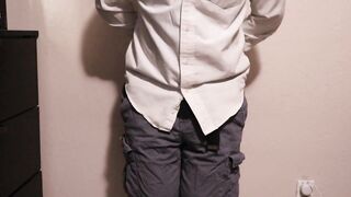 Despairing and manacled guy wets his pants