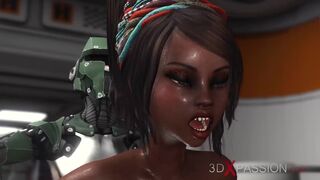 Sex on the exoplanet! Sci-fi android fucks hard a hot black gal in the base camp
