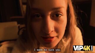 VIP4K. A Young Nymphomaniac can't control her Moist Cunt and Jumps on a Stranger's shlong