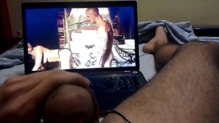 Watching porn ended with a cum fountain