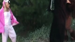 Mature Blonde MILF Sucks Shaggy Bear Jock Outdoors