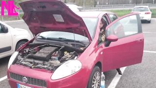 Hawt Speedy Driving in Patent Black Pumps and Seamed Black Pantyhose