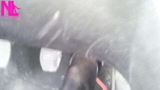 Hawt Speedy Driving in Patent Black Pumps and Seamed Black Pantyhose