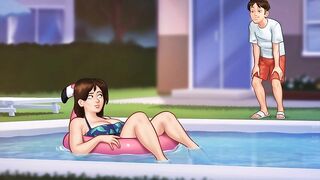 MILF gets fucked by a huge wang during pool sex