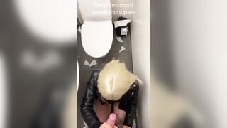 Golden-haired girl drilled loud in public bathroom