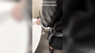 Golden-haired girl drilled loud in public bathroom