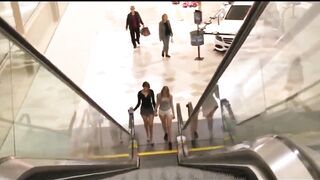 Two teens flashing her pussy and tits at mall (2)