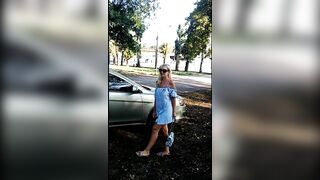 in the park. screwed herself in the car.
