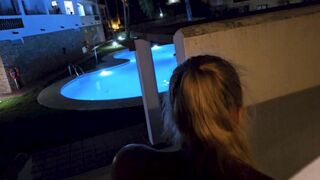 Fingering ass on balcony to let him in!