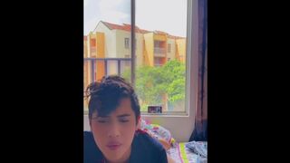 Bald twink sucks his straight knob and bangs his ass when his family is not at home