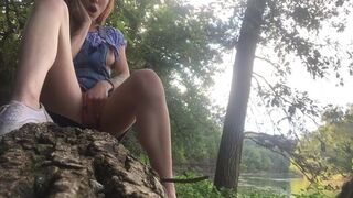 Tiny redhead college teen public mastubation and orgasm by the river