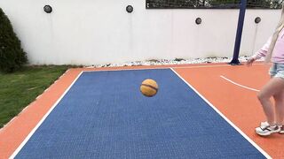 She wanted to throw the ball into the hoop, but it all ended with cum on her butt.