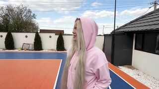 She wanted to throw the ball into the hoop, but it all ended with cum on her butt.