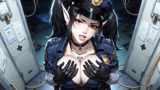 Anime Cute Police Officer Showing Boobs, Ai Animation