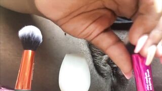 (Impure Talk) Ebony BBW Squirt With Make Up Brushes In Vagina and Booty