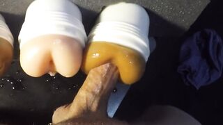 Banging 3 Fleshlights Cumming Twice!