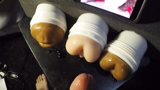 Banging 3 Fleshlights Cumming Twice!