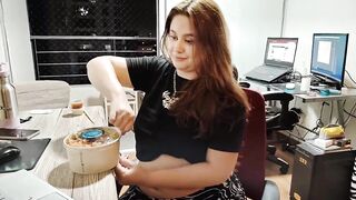 Nicole's Massive Takeout Stuffing - Stomach & Booty Tease