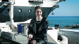 Young Russian Woman Smokin' Cigarette Outdoor Terrace