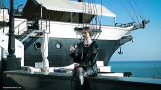 Young Russian Woman Smokin' Cigarette Outdoor Terrace