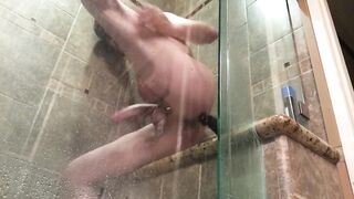 Anal toying Cum in shower