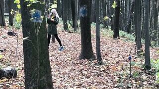 Golden-haired in the Forest Fucks Standing up with a Stranger on Camera