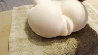 Banging my tight toy vagina with creampie spunk fountain