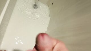 Stroking in a new shower....same result... jizz flow