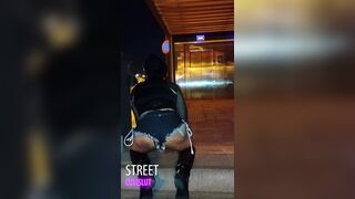 Taniax take off her mini shorts and cum on the street