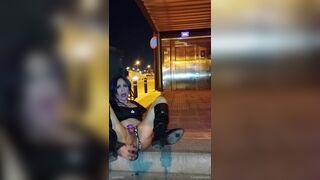 Taniax take off her mini shorts and cum on the street
