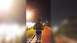 Taniax take off her mini shorts and cum on the street