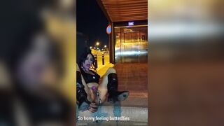Taniax take off her mini shorts and cum on the street