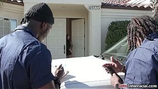 Busty milf Jennifer White takes out her big boobs as a last resort to not have her car repod.The cougar deepthroats two bbcs and is double penetrated