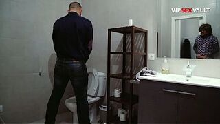 Gay Rough Doggy Anal... This man Pulls His Pants Down and Gets Bent Over the Sink for a Hard Screwing