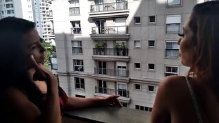 Friends are caught in the act of surprise, by their husband and ends up entering the bitching.