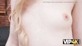 VIP4K. three-some with a Young Golden-haired and two Mature men