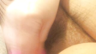 Bushy Very Amateur Homemade Toy Piddle in Fishnets