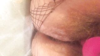 Bushy Very Amateur Homemade Toy Piddle in Fishnets