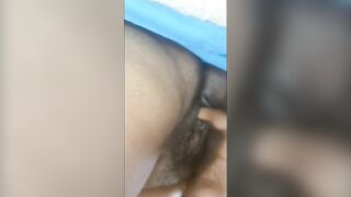 Ebony secretly playing around with her tight pussy